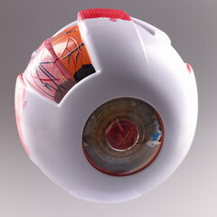 Artificial model of human eye on gray background