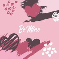 Big Set of Valentine's day greeting cards with hand written greeting lettering and textured brush strokes on background. Happy Valentine's day, Love you words, love concept. vector illustration