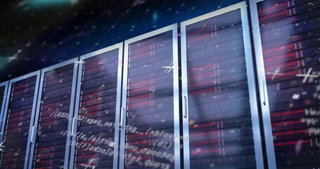 Animation of data processing and interference over server room - Powered by Adobe
