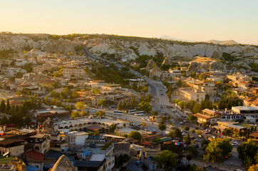Goreme, Turkey-October 9, 2021:Landscape view of ancient Goreme in during sunset. Amazing cave...
