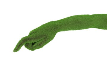 Gaia hand cover by grass, mother nature concept. Hand reaching. empty. 3D rendering. full of grass or made of green field. Eco-friendly and sustainable message. good for text and slide.
