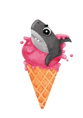 cute shark jumping out of ice cream