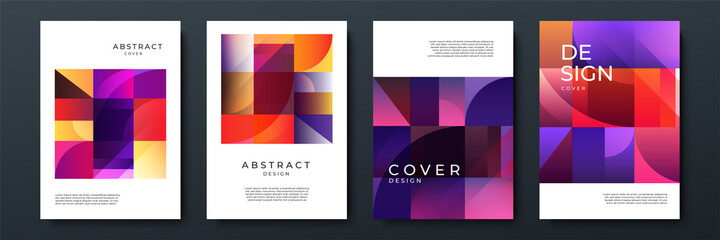 Modern abstract covers set, minimal covers design. Colorful geometric background. Minimal geometric shapes composition. Futuristic patterns. Vector illustration. - obrazy, fototapety, plakaty