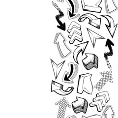 Seamless pattern with abstract graffiti arrows. Cartoon teenage creative image.