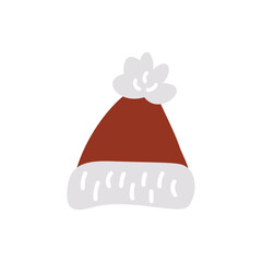 Christmas Santa Claus red vector hat. New Year holiday decoration element. xmas cap costume illustration isolated on white background
