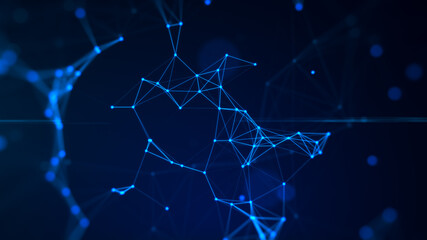 Abstract background with moving and particles. Wave modeling.