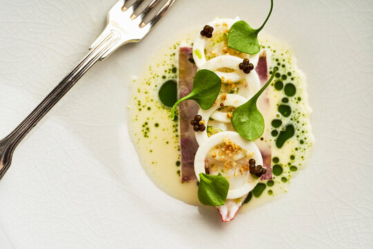 Veal Head With Langoustine And Herb Espuma