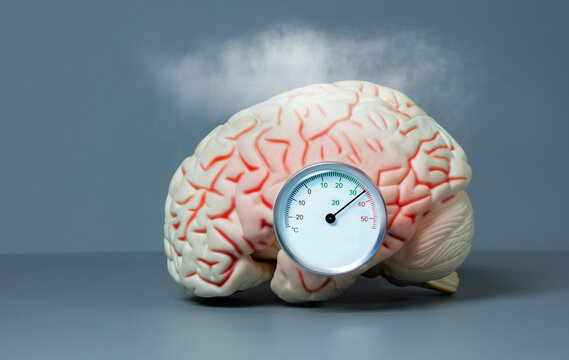 Angry brain overheating concept with hot vapor