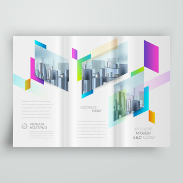 Tri-fold Cover design template rhombus style colored, blocks for images