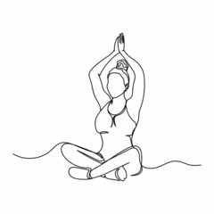 Vector abstract continuous one single simple line drawing icon of sporty yoga woman in silhouette sketch.
