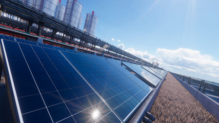 Reflection of the Sun on the Solar Panel by the Pipelines 3D Rendering