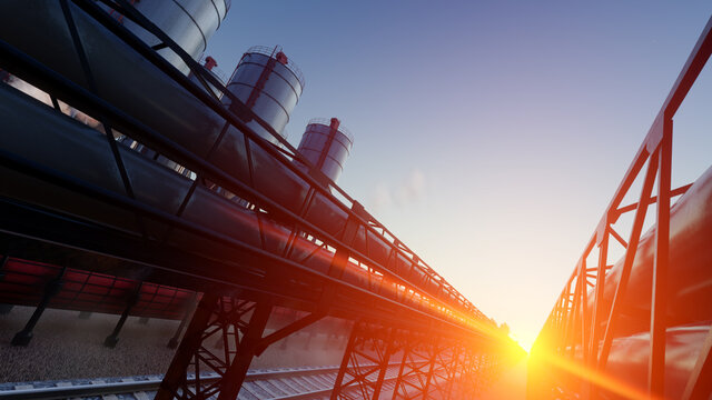 Low Angle View of a Sunrise Through the Pipelines 3D Rendering