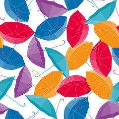 Seamless pattern of set colorful falling umbrellas