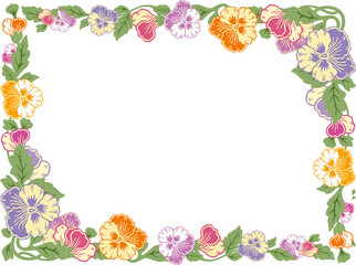 Vector floral frame from decorative colorful vintage pansies