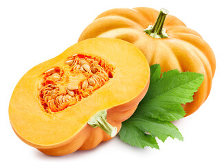 Pumpkin and leaves, isolated on white background. Full depth of field. Pumpkin With clipping path