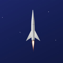 Space shuttle launching rocket into space, realistic vector illustration.