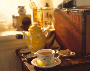 Tea on a crate