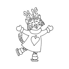 Linear vector illustration of Christmas animal