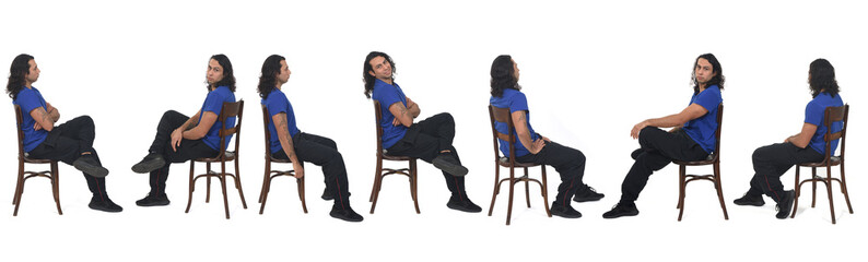 Obraz premium group of same man sitting in profile on white background