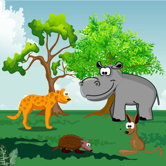Cute animals and forest plants design elements. Vector illustration in design.