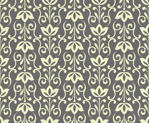Flower geometric pattern. Seamless vector background. Beige and gray ornament