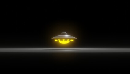 Fototapeta na wymiar Three Dimensional Illustration UFO Flying Saucer Alien Invasion Midnight Aliens In The Sky With Negative Space. Perfect for Presentation Templates
