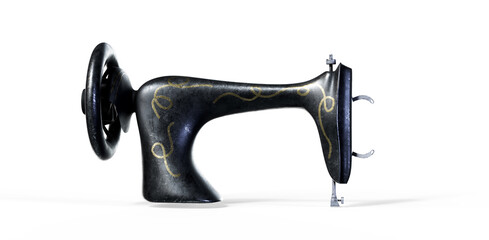 Old sewing machine, 3D rendering isolated on white background