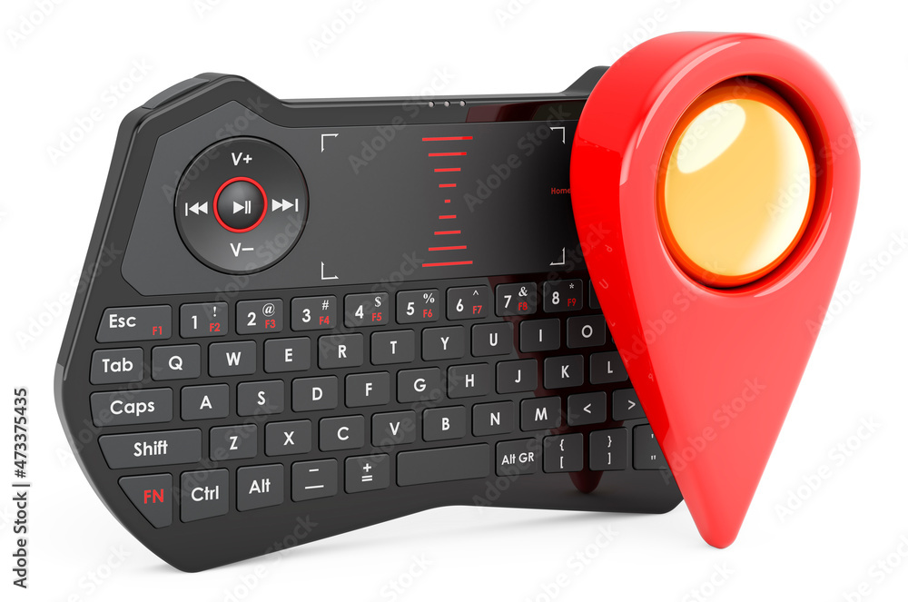 Poster mini keyboard with map pointer. 3d rendering