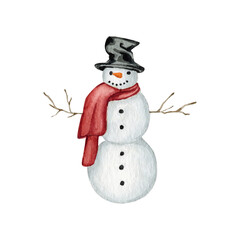 Watercolor hand drawn winter holiday snowman clipart