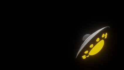 Three Dimensional Illustration UFO Flying Saucer Alien Invasion Midnight Aliens In The Sky With Negative Space. Perfect for Presentation Templates