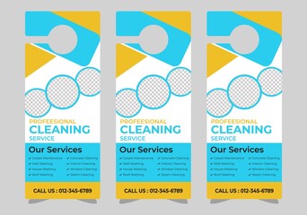 Cleaning Service Door hanger design template, hotel knob design. Vector door hanger.