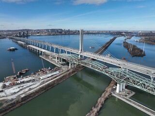 Aerial view of the new Pont Samuel de Champlain and Old Champlain bridge demolition