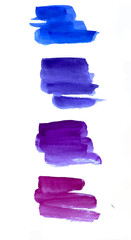 set of watercolor blue dark blue purple pink. Hand-painted watercolor strokes