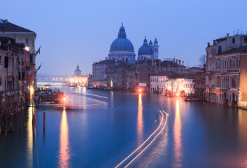 Fototapeta na wymiar Gran Canal, Santa Maria della Salute church at sunris, Venice, Veneto, Italy.