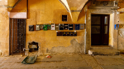some old Postboxes for letters and news in Brasov in Romania, August 12, 2021