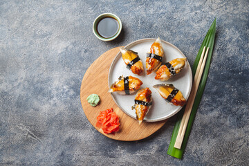 Sushi and rolls sets. Japonese food. top view