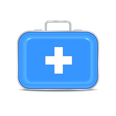 Obraz premium Blue first aid kit case isolated on a white background