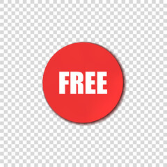 3D Free Sign, Red Circle Isolated on Light Transparent Background, Icon Template.