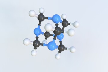 Molecule of hexamine, isolated molecular model. 3D rendering