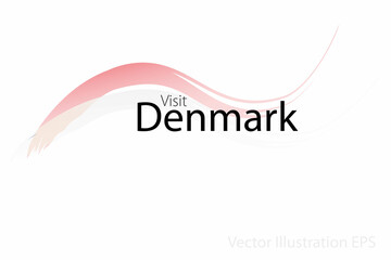 the slogan visit Denmark with curved waves in watercolor style which are in the colors of the national flag. Vector Illustration