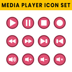Media player icon set flat Design. Play, pause, stop record, fast, forward, mute and sound  Media Player buttons collection design elements.