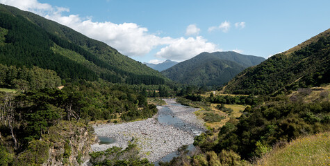Fototapeta na wymiar View of the Waingawa river and Tararua Forest Park, New Zealand