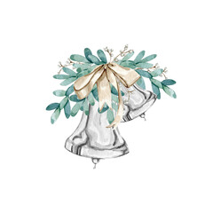 Watercolor Christmas bells and jingles compositions hand drawn illustration clip art