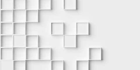 Random offset inset white cube boxes or block background wallpaper banner with copy space