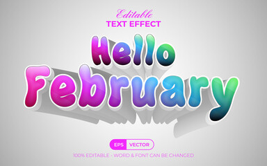 Fototapeta premium Hellow february text effect colourful style. Editable text effect long shadow theme.