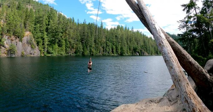 Rope Swing Jump Into Lake