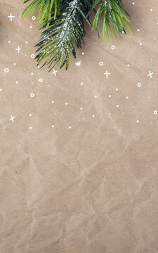 Winter Holiday themed background image on craft wrapping paper with drawing. Christmas and New Year message on social media, email and cards.

