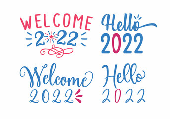 Set of Handwritten Colorful SVG cut files of Happy New Year 2022 with white Background