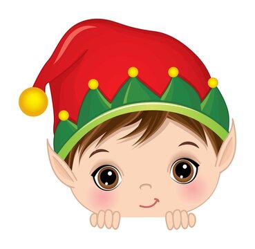 Cute Elf Boy Playing Peekaboo. Vector Peek a Boo Elf Boy