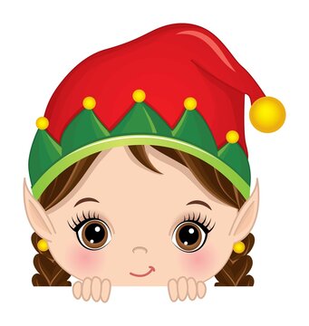 Cute Elf Girl Playing Peekaboo. Vector Peek a Boo Elf Girl